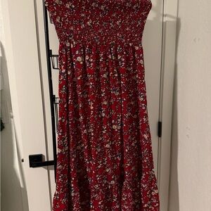 Floral Red Strapless Dress